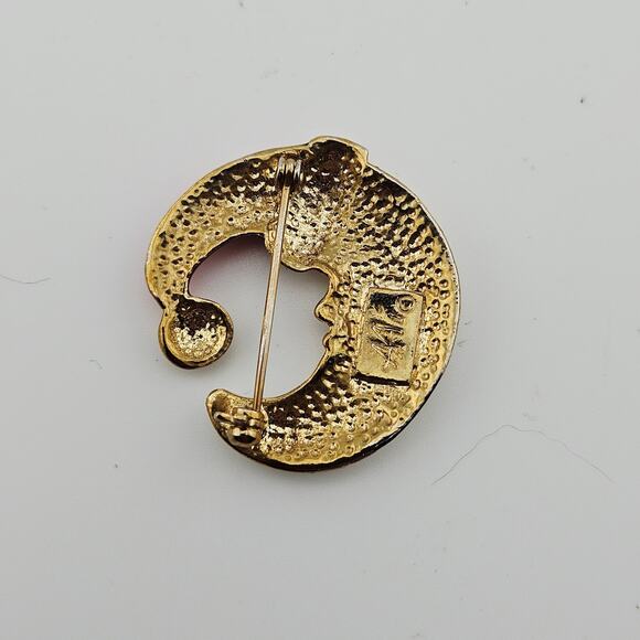 AAI Santa Hat Moon Brooch Pin Christmas Magic Celestial Glitter Enamel Vintage - Picture 4 of 5